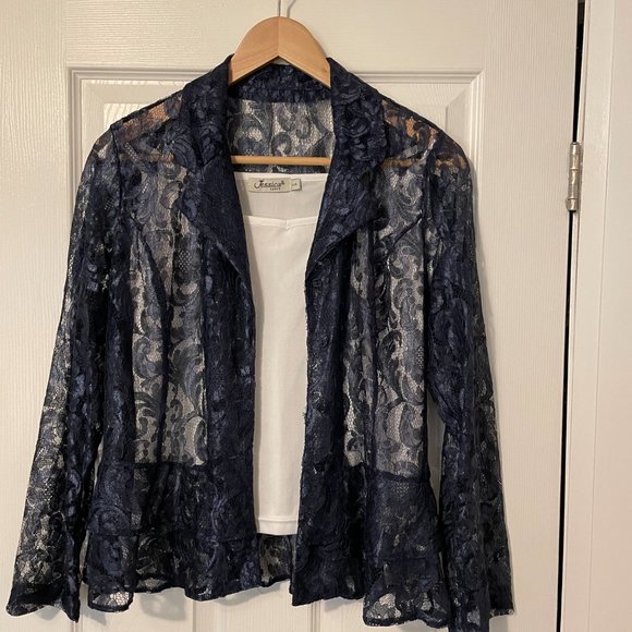 women lace jacket /blouse - navy color - size 12 - Picture 6 of 6